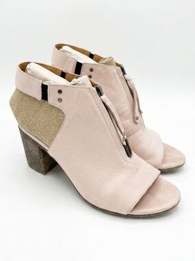 MIZ MOOZ Pale Pink Leather Saga Shoeties Sling Back Peep Toe Chunky Zipper Sz 38